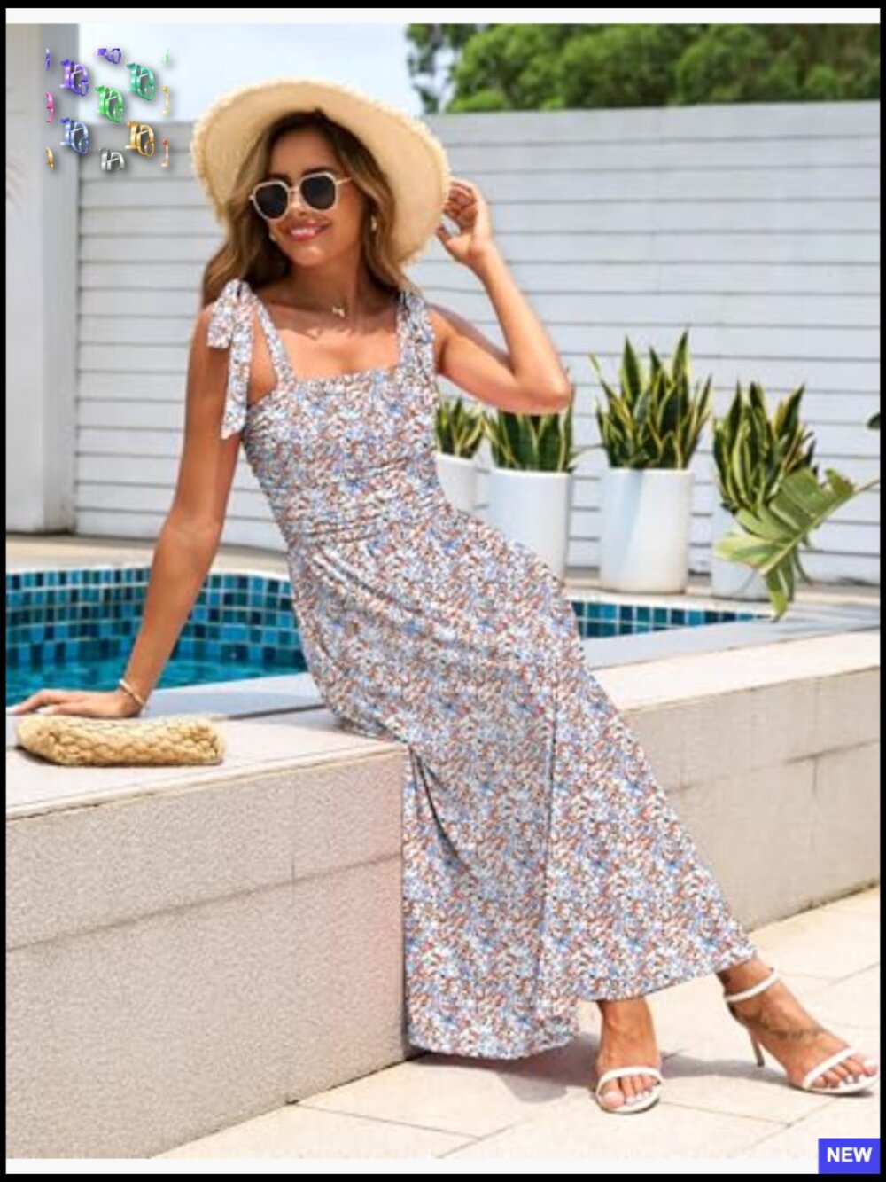 Floral Maxi Dress with Pockets Smocked Back Spaghetti Strap Beach Vacation - Picture 5 of 7